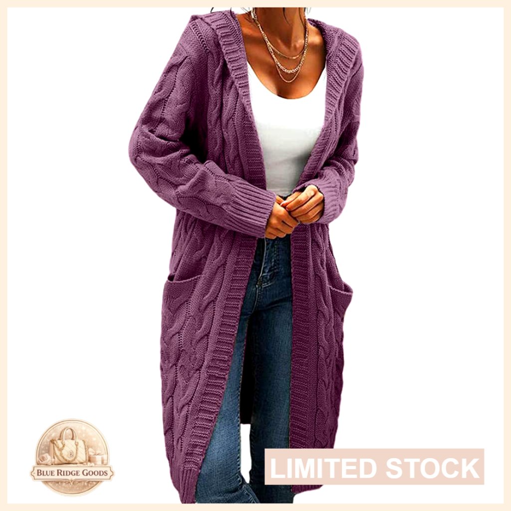 Cable Knit Long Sleeve Sweater Cardigan Open Front Hooded Casual